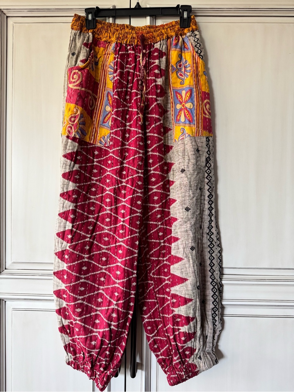 Prayers and Petals Bohemian Patchwork Drawstring Waist Jogger Style Kantha Pants